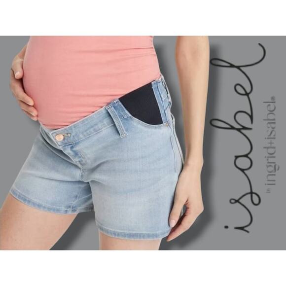Isabel Maternity by Ingrid Isabel Women's Side Panel MIDI Maternity Jean Shorts - Picture 8 of 9